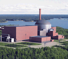 The Olkiluoto nuclear licensed site in Finland showing the existing reactors in the background and an image of the new EPR reactor in the foreground © AREVA/NC